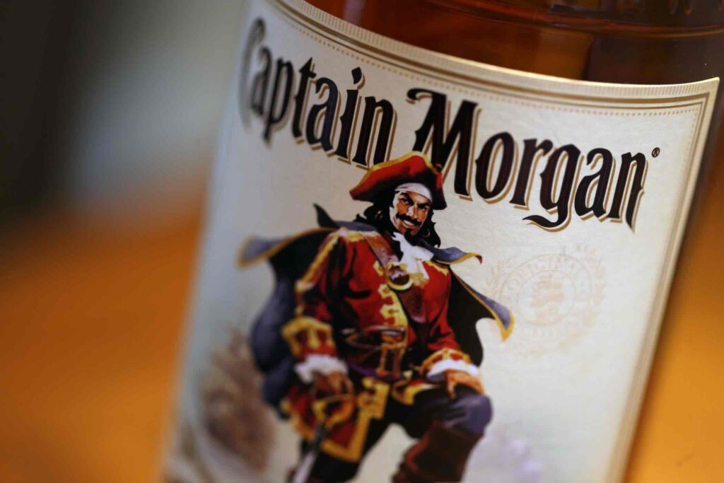 A photo of a label on a bottle of Captain Morgan Rum.